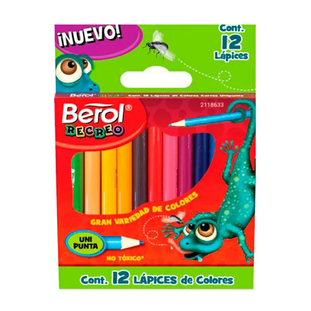 Paquete con 12 lápices de colores cortos berol recreo con unipunta / 2118633