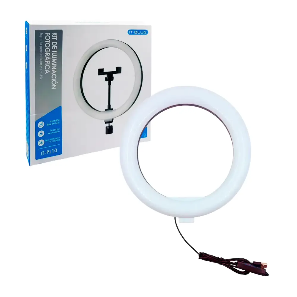 Aro de luz 10in - 24.7cm con soporte para el celular y 3 modos de iluminación / it-pl10