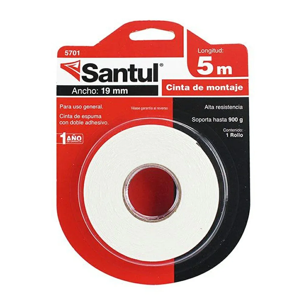 Cinta blanca santul doble cara de alta resistencia para montaje 5mx19mm / 1022 / 5701