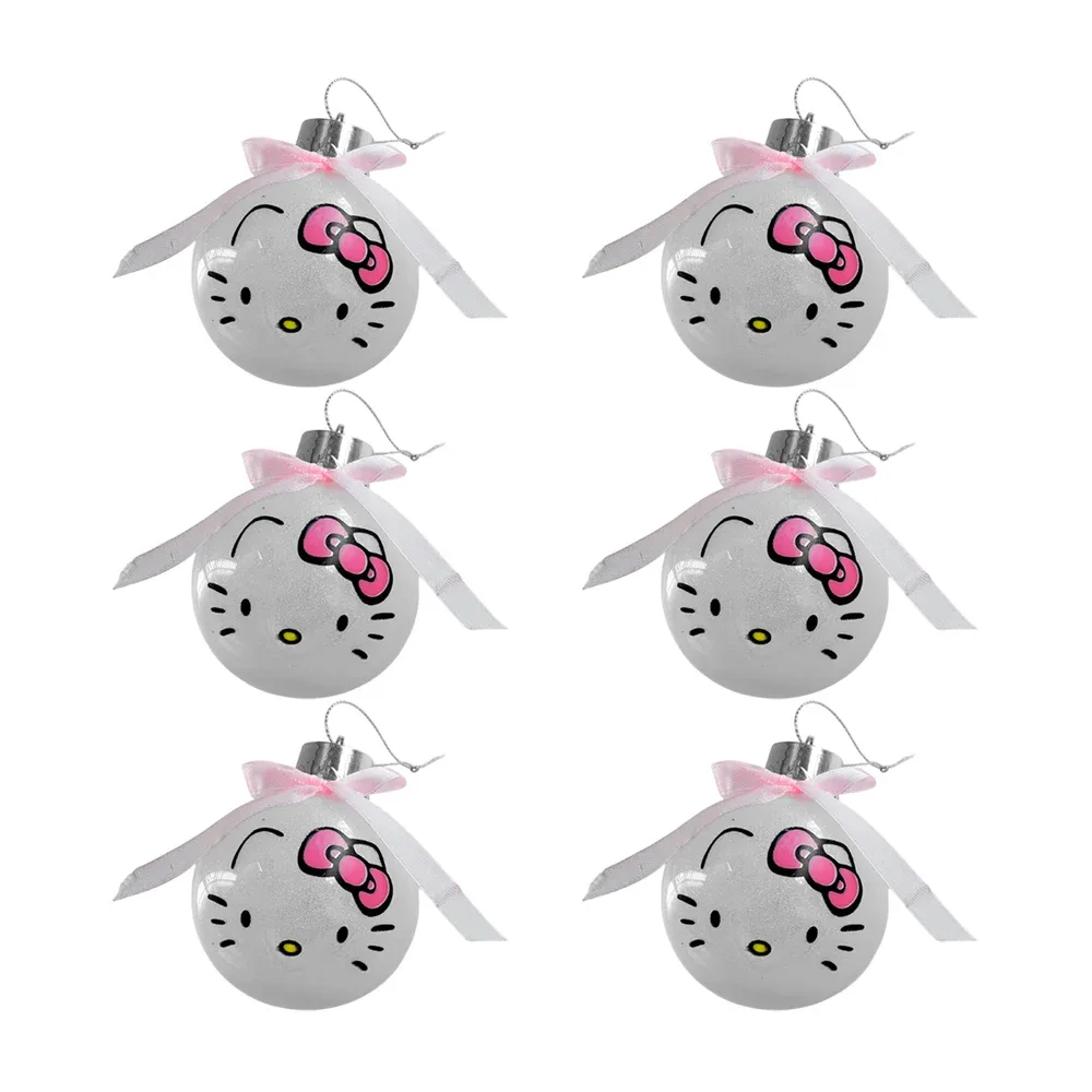 Paquete con 6 esferas navideñas con brillantina y diseño de hello kitty / 345223