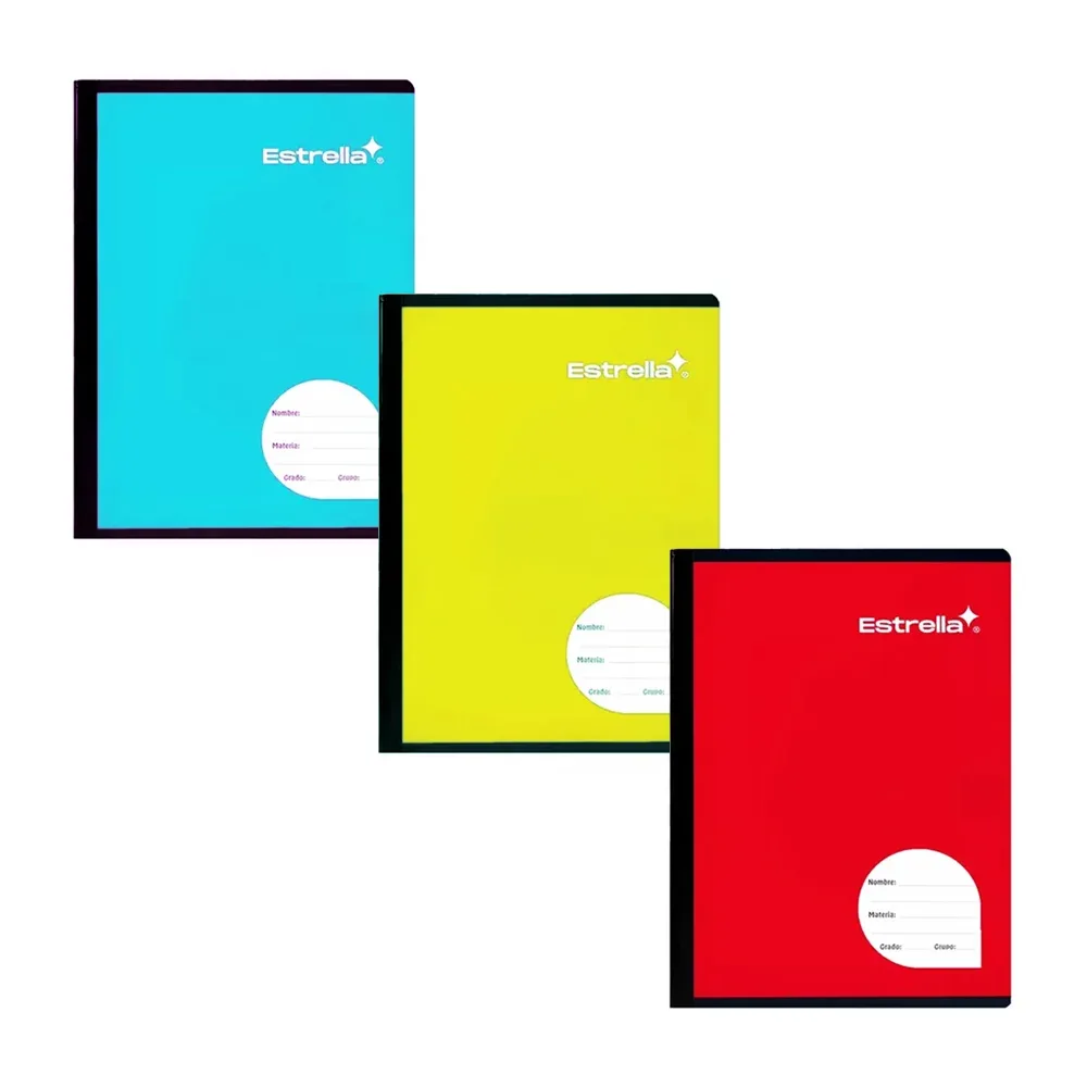 Cuaderno profesional estrella cosido con 100 hojas páginas en raya, variedad de colores / 0541
