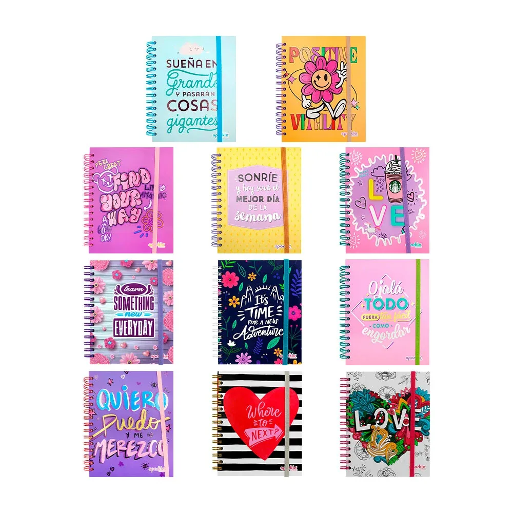 Libreta - cuaderno sparkle tipo agenda cob pasta dura de 150 hojas doble espiral metálico , variedad de diseños / lpd150hp