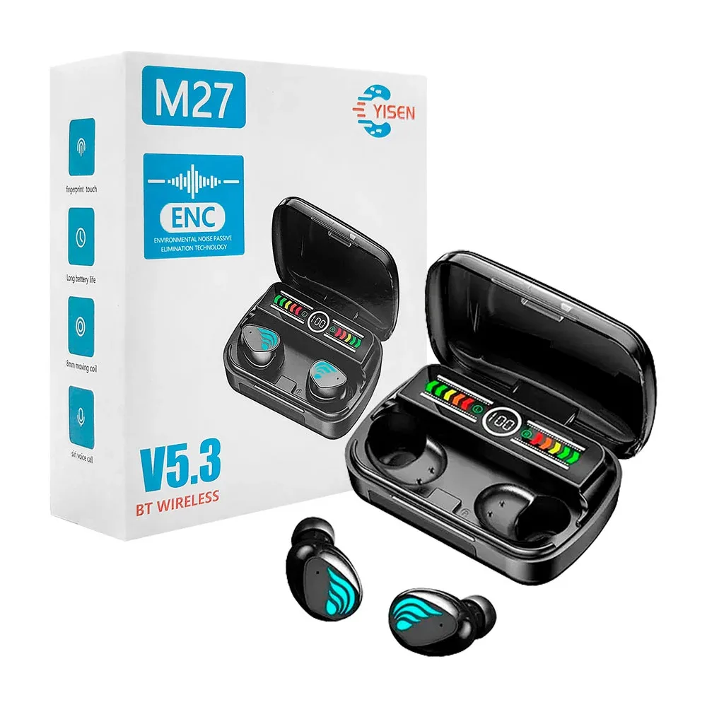 Audífonos bluetooth inalámbricos con diseño de alas y estuche de carga / newest v5.3 / m27