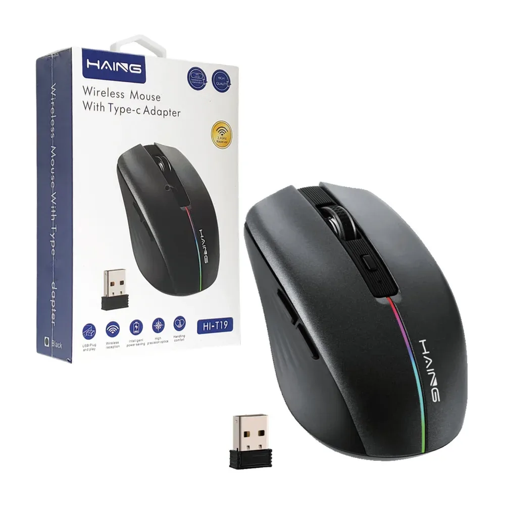 Mouse inalámbrico haing con receptor bluetooth usb, botones programables y luz led rgb, 2.4ghz / 321235