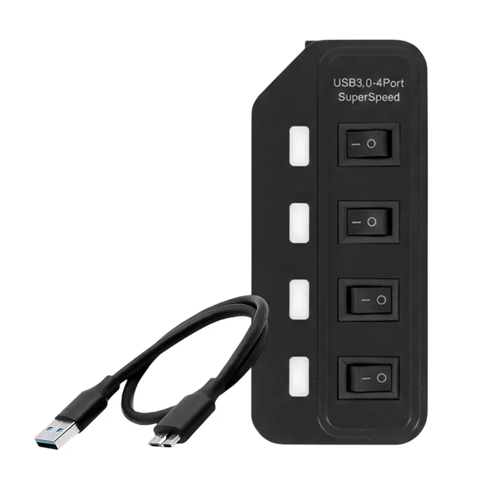 Hub de 4 puertos usb 3.0 con interruptores y luz led, cable usb a micro b