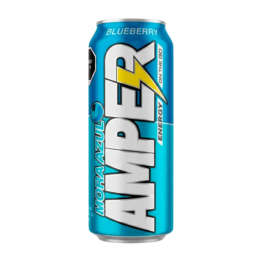 Bebida energética amper mora azul carbonatada con cafeína, 473ml