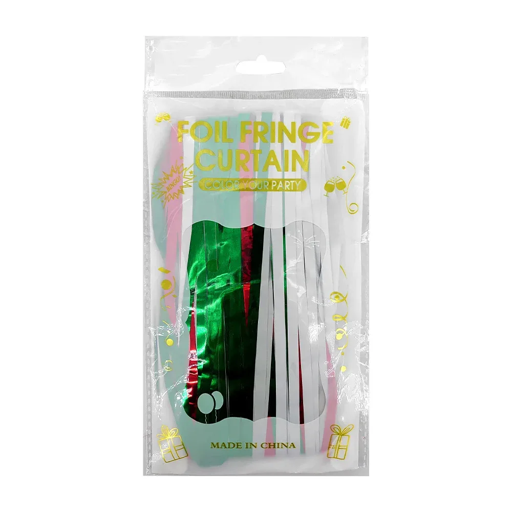 Cortina metálica con diseño tricolor verde, blanco y rojo para fiesta mexicana / foil fringe curtain / v1112