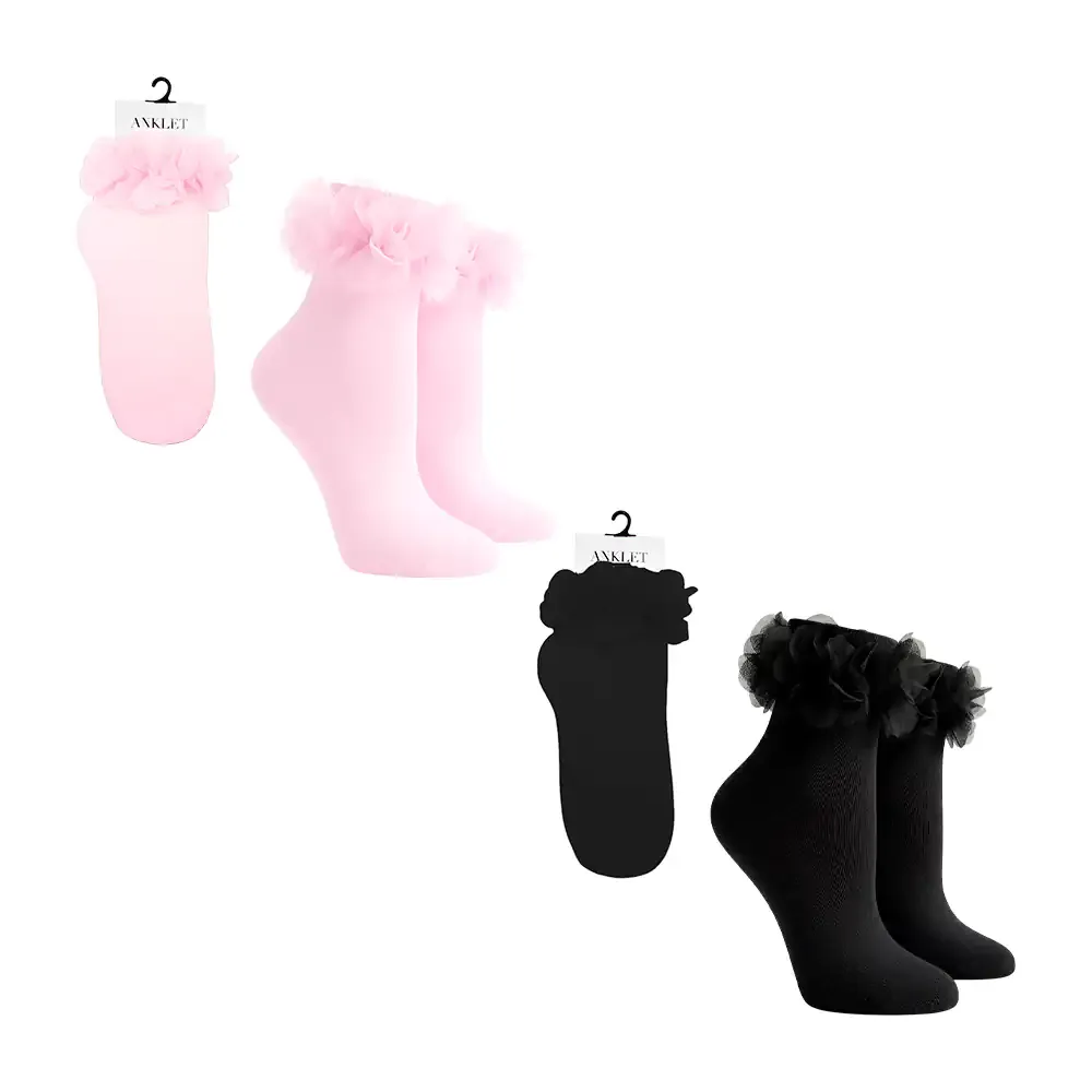 Par de calcetines delgados con detalles de flores, talla 6 - 10 1/2, variedad