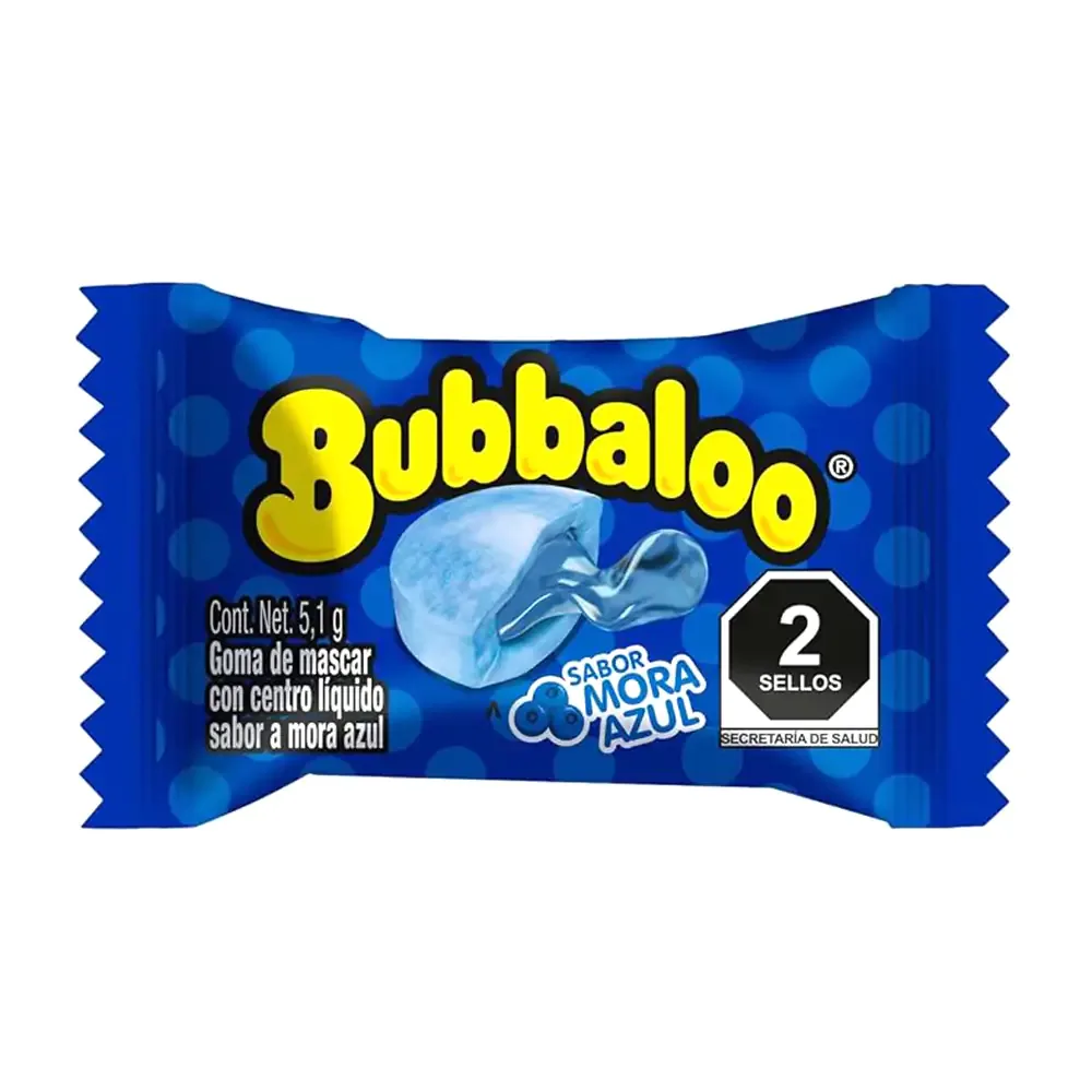 1pza chicle bubbaloo con sabor y relleno de mora azul, 5.1g / 3268