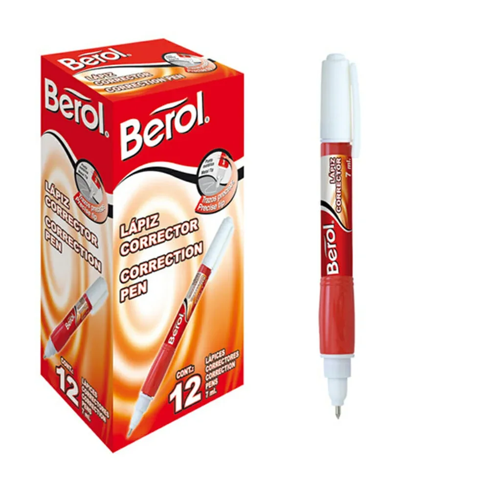 1pza Lápiz corrector líquido berol color blanco de secado rápido 7ml / 034891