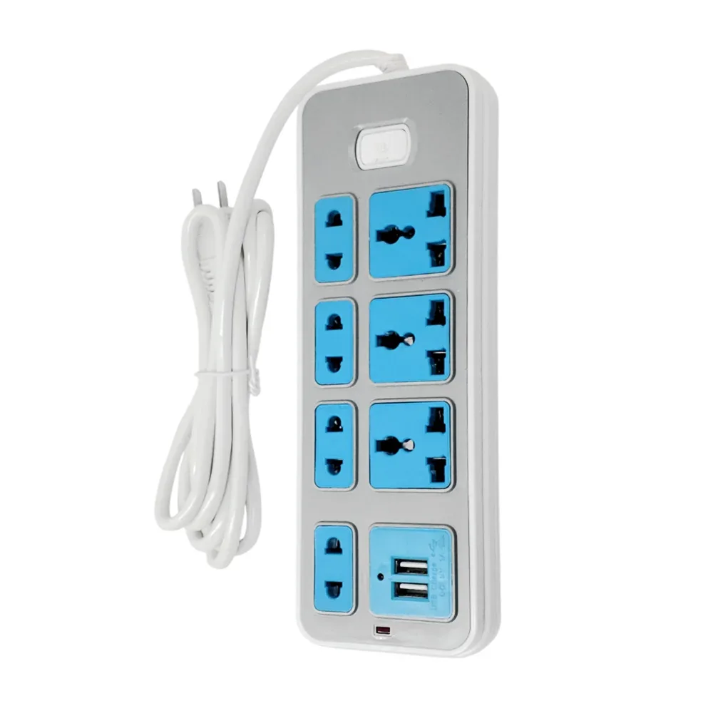 Barra multicontactos con 7 enchufes y 2 puertos usb + botón de seguridad
