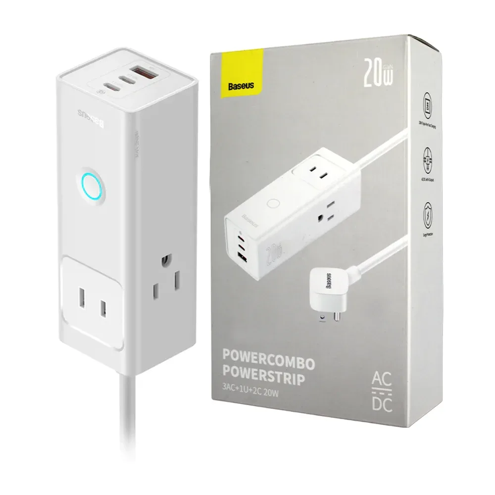 Barra multicontacto baseus 20w cable de 1.5m con 3 puertos ac, 2 puertos c y 1 puerto usb / psla030302