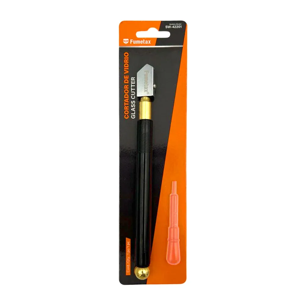 Cortador de vidrio fumetax metálico, apto para vidrios de 3 mm a 12 mm, con detalles en color dorado / sw-42201
