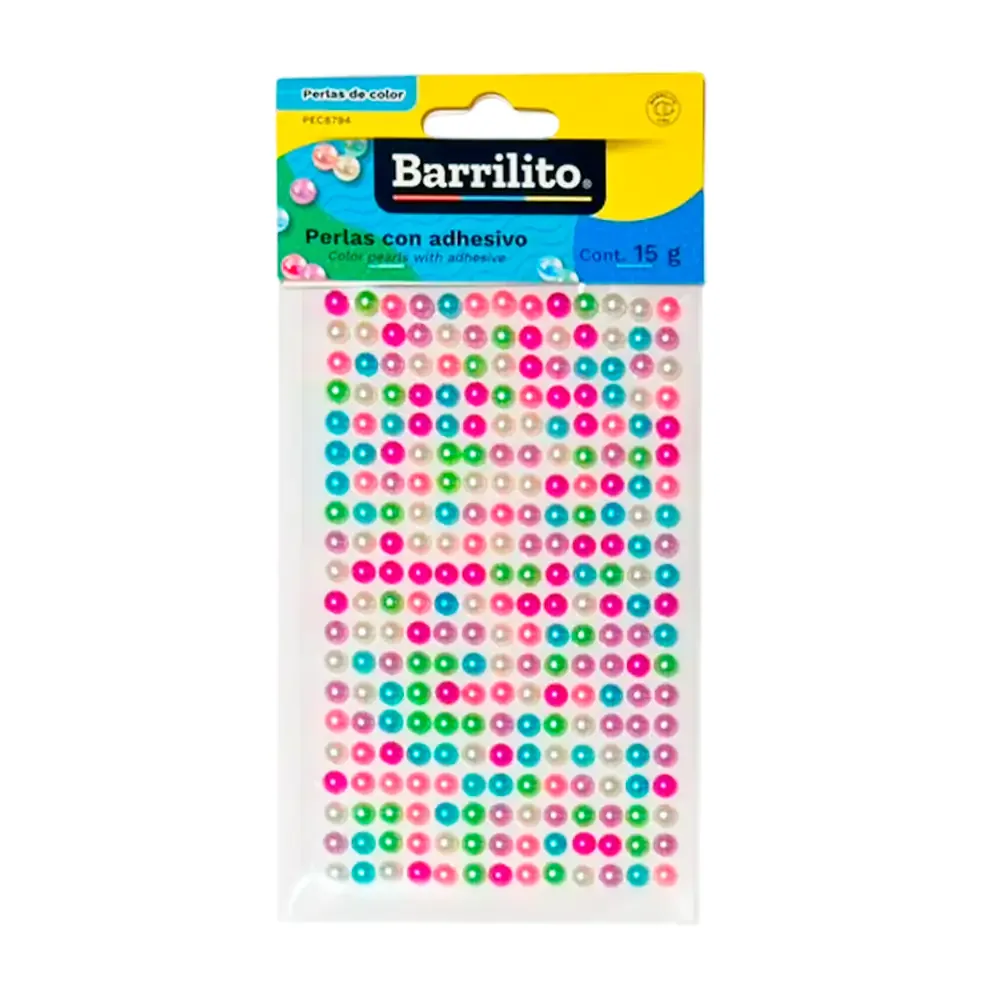 Planilla barrilito con 260 perlas adhesivas para decorar, variedad de colores