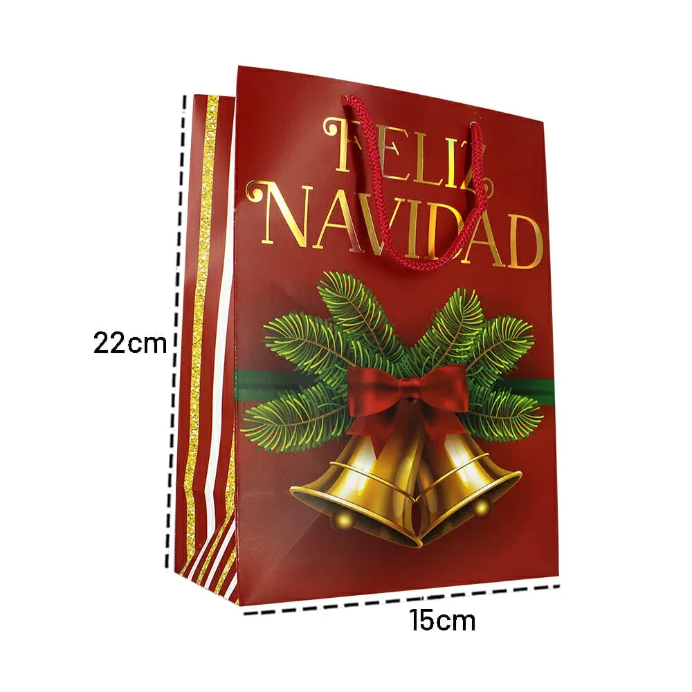 1pza Bolsa mediana dipak con diseño temático navideño y relieve metálico dorado para regalo 19.1x10x25.9cm, variedad de diseños / b2