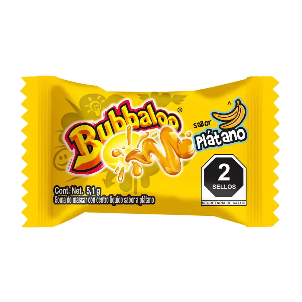 1pza chicle bubbaloo con sabor y relleno de plátano, 5.1g / 3275.b