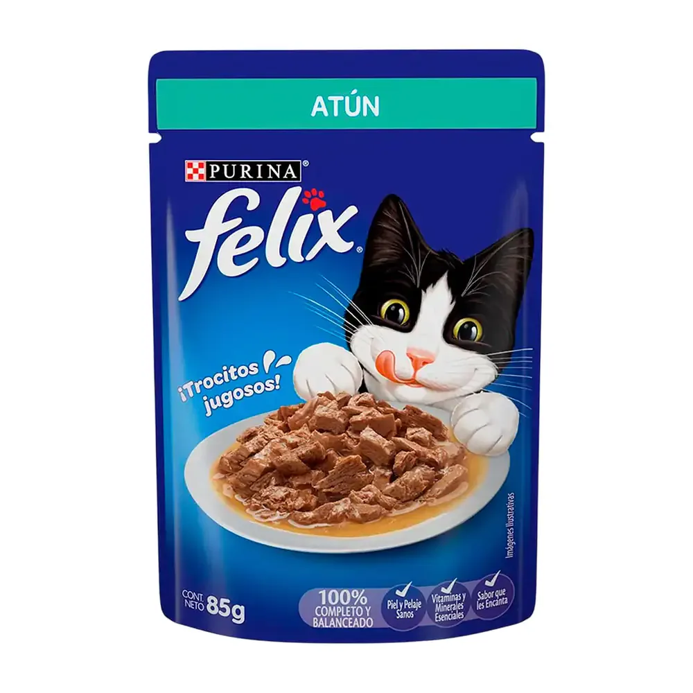 1pza alimento húmedo felix para gatos adultos, trocitos sabor atún, 85g / 209801