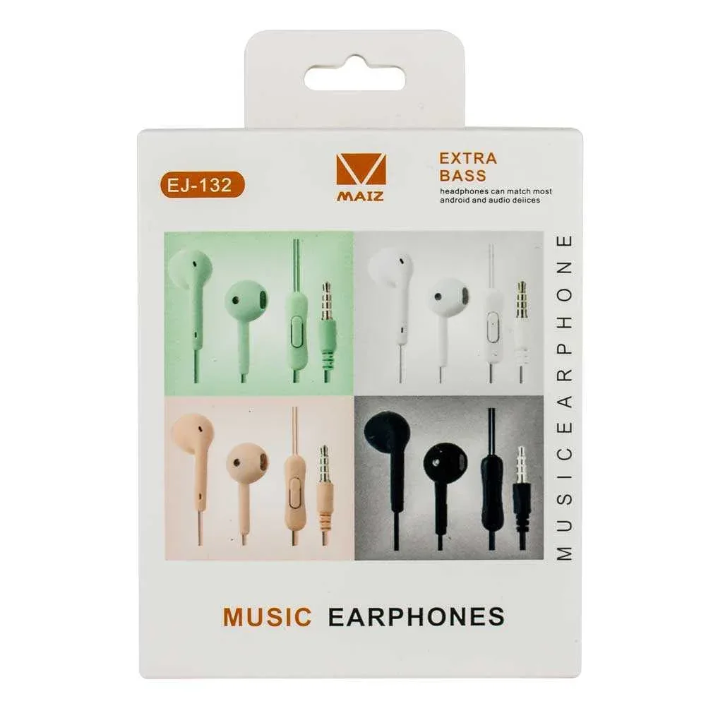 Audífonos alámbricos con control de volumen y entrada jack de 3.5 mm, variedad de colores / ej-132 / earphones maiz