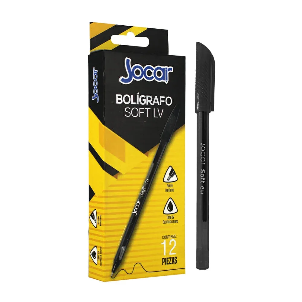 Caja de 12 plumas bolígrafos joca con tinta lv color negro y punta de 1mm / ba12n