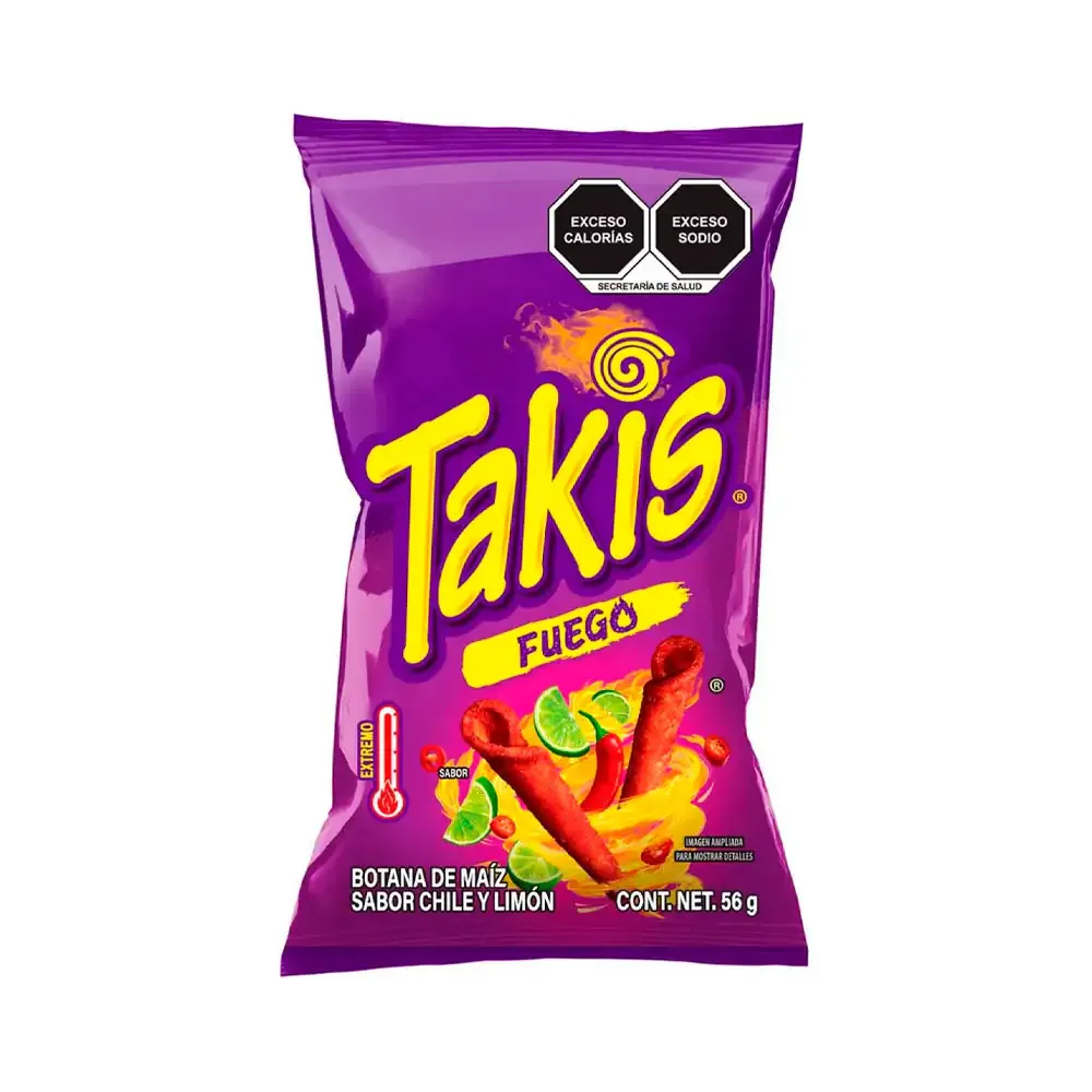 1pza Bolsa de papas barcel takis fuego con sabor chile y limón de 56g / 424536