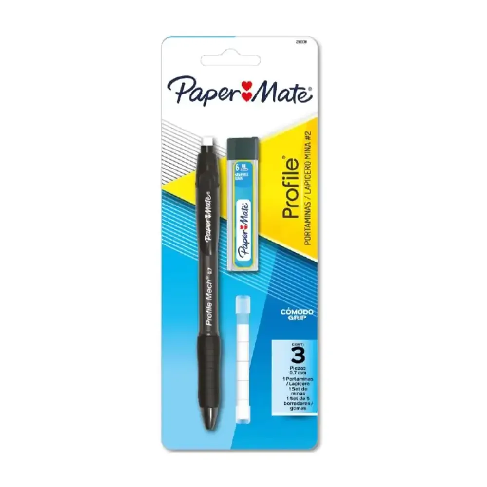 Blíster paper mate con pluma - bolígrafo retráctil con borradores y minas intercambiables