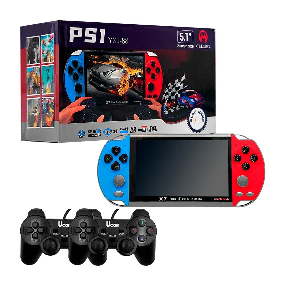 Consola portátil con pantalla de 5.1 pulgada, 2 controles, 20000 juegos clasicos