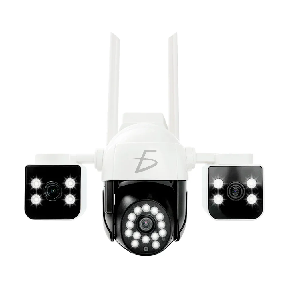 Cámara de seguridad con wifi, 3 lentes, luz y giro de 360 / web.79