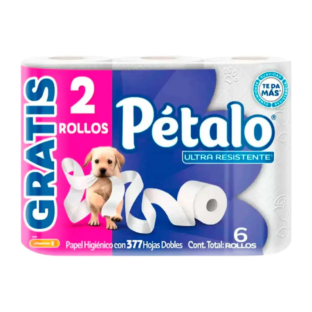 Paquete pétalo con 6 rollos de papel higiénico con 377 hojas dobles / 00894