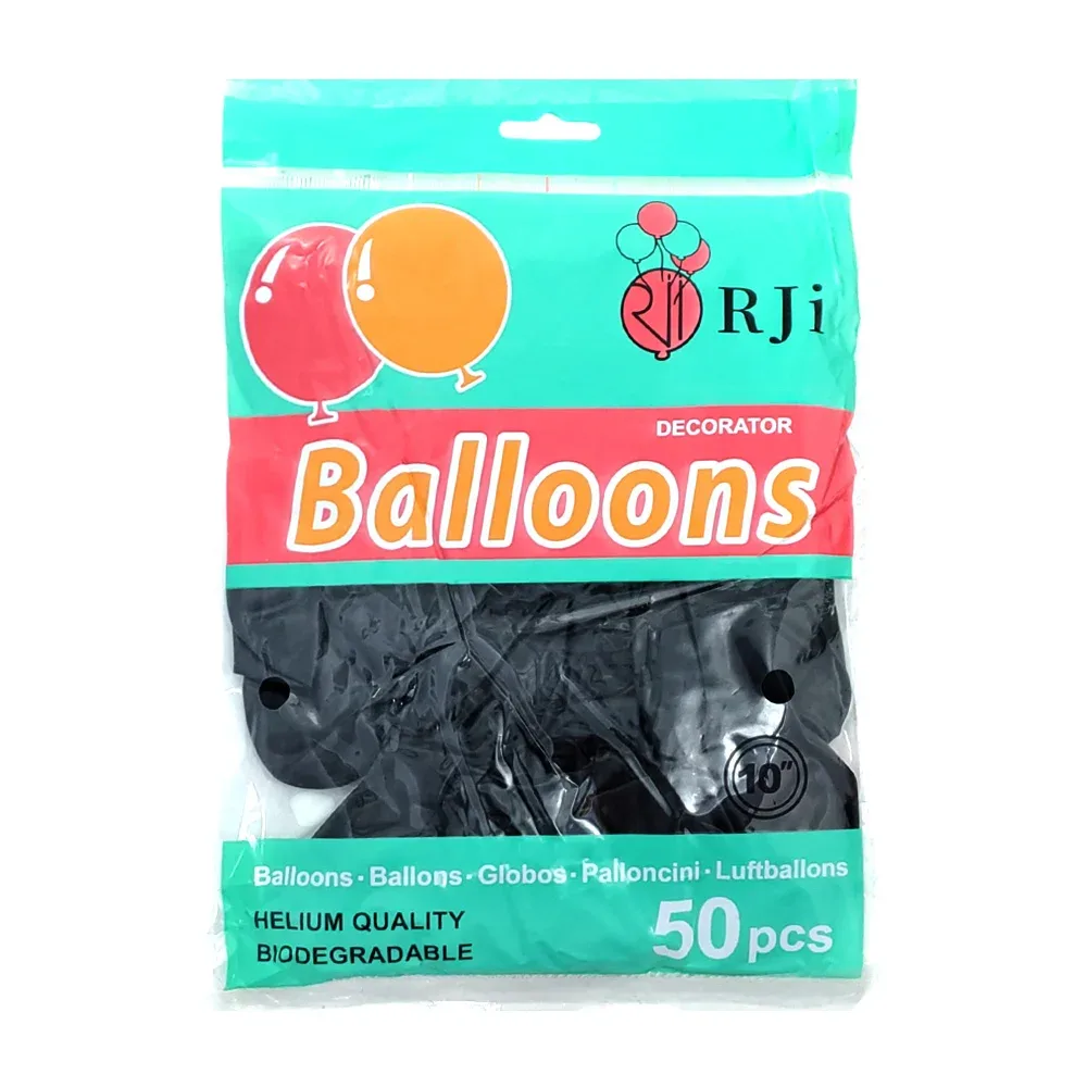 Paquete con 50 globos de látex rji de 10 pulgadas en color negro / 660389-1