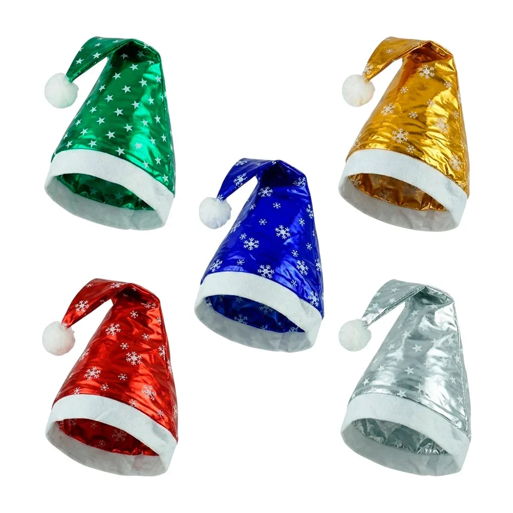 1pza Gorro navideño de tela metálica brillosa con estampado de figuras y pompón, variedad de modelos / 15507