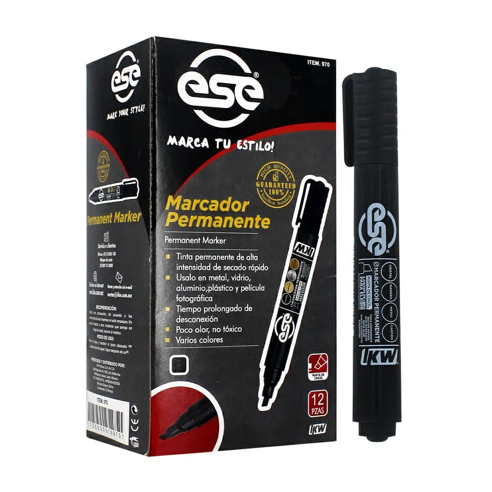 1pza marcador - plumón permanente ikw con punta cincel color negro / 970