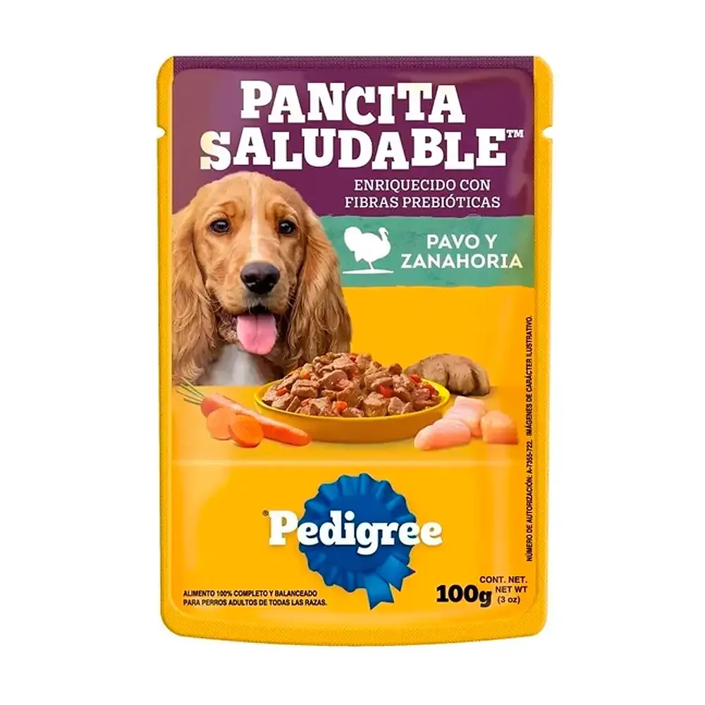 1pza alimento húmedo para perros, sobre pedigree de pavo y zanahoria, 100g, pancita saludable