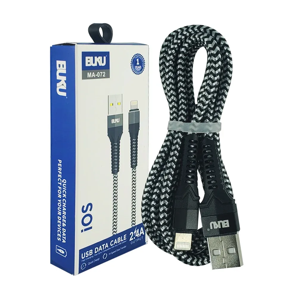 Cable usb buku de 1 metro con diseño tejido metálico, entrada lightning iphone para transferencia de datos y carga 2.4a / 712006 / ma-072.ip