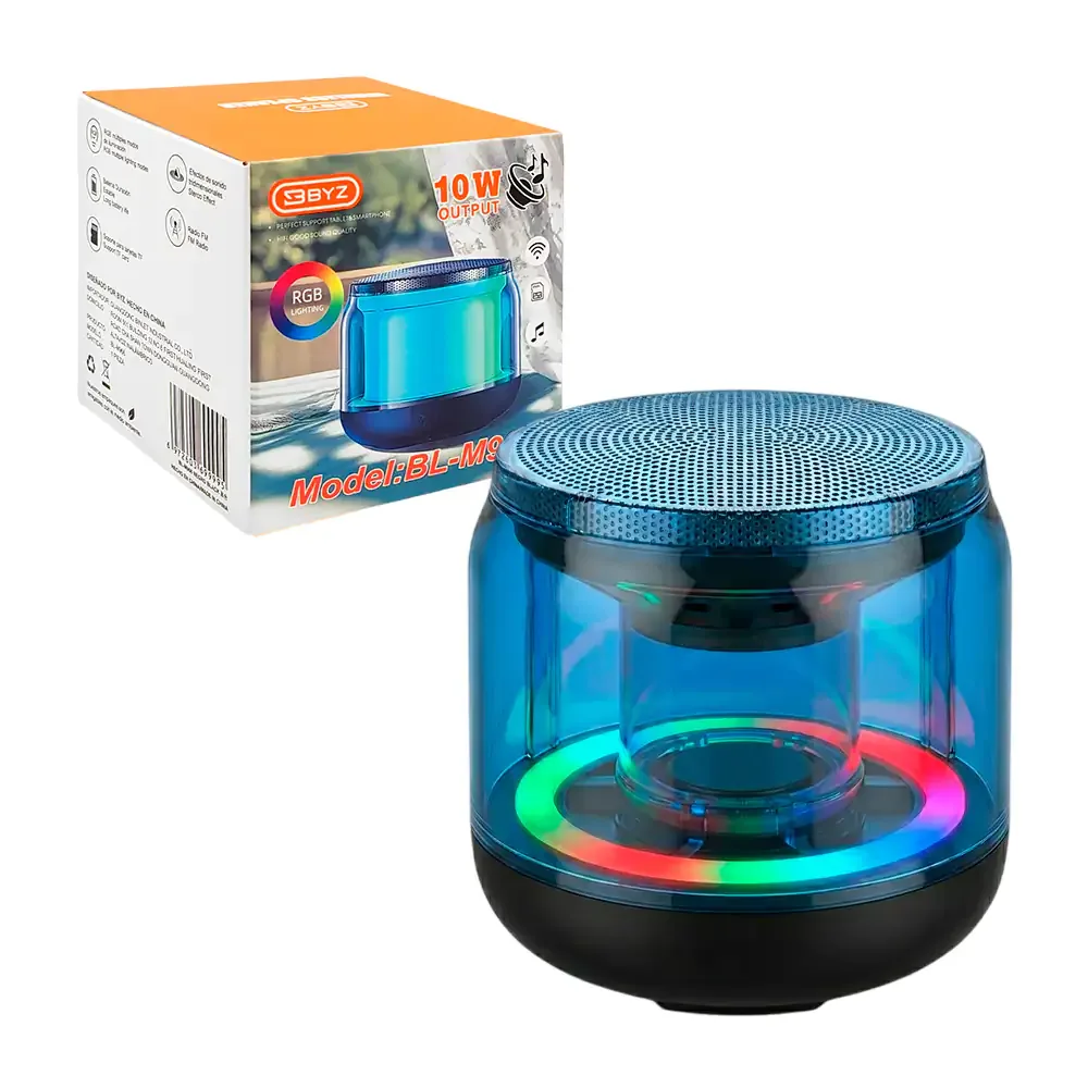 Mini bocina byz, cilíndrica con rgb potencia 10w, puerto tf y bluetooth