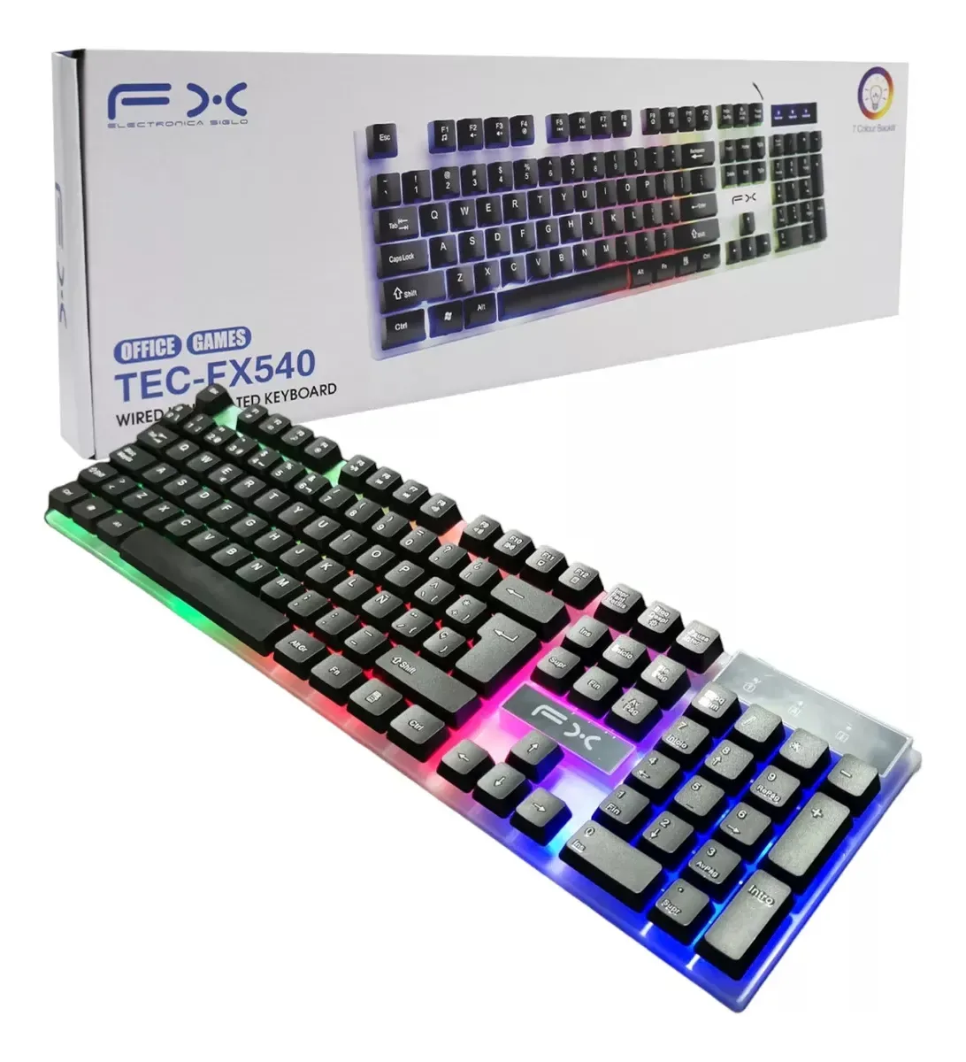 Teclado alámbrico fx con luces led rgb, variedad de colores / tec-fx540