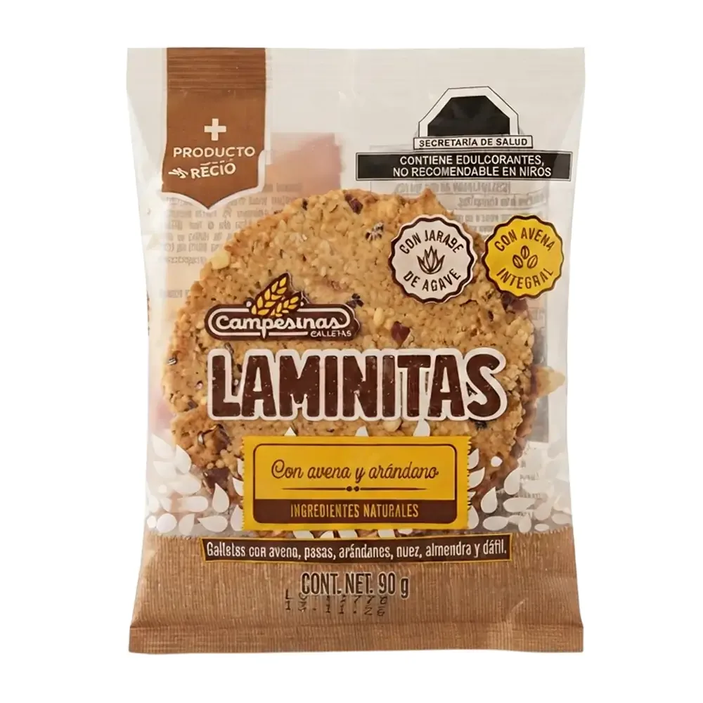 1pza laminitas campesinas, galletas hechas con avena y arándano, 90g / 493841