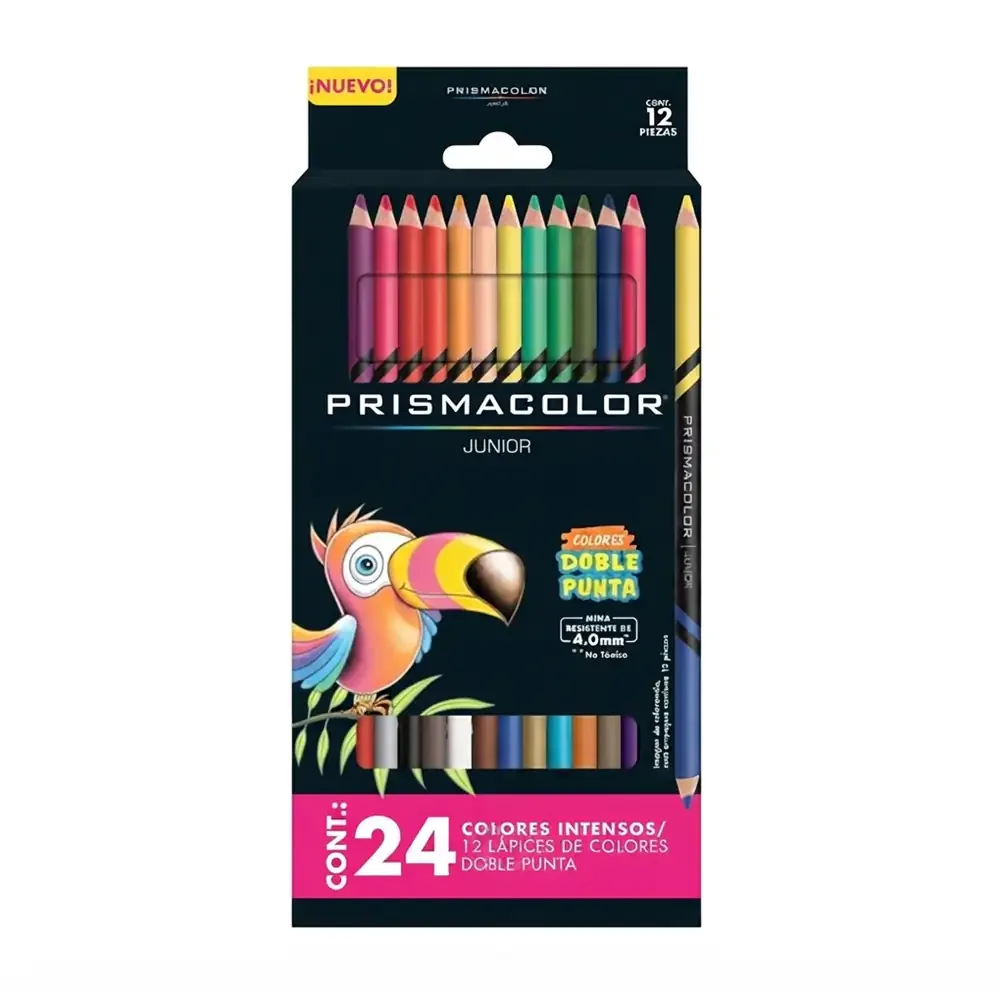 Caja con 12 lápices de colores prismacolor junior intensos con doble punta, 24 colores, 4.0mm