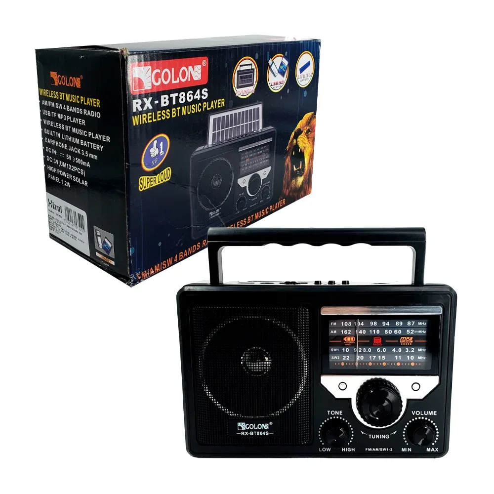 Bocina radio fm am con panel solar para recargar + ranuras para usb y sd, variedad de modelos / xm-7502