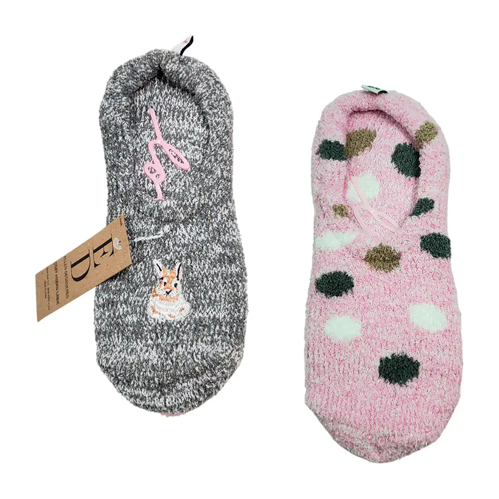 2 pares de calcetines afelpados, antiderrapantes con detalle bordado, variedad