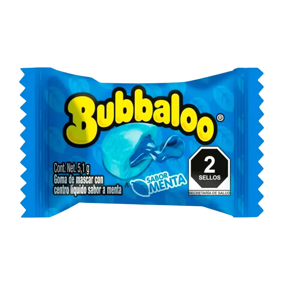 1pza goma de mascar bubbaloo con relleno líquido sabor menta, 5.1g / 073251