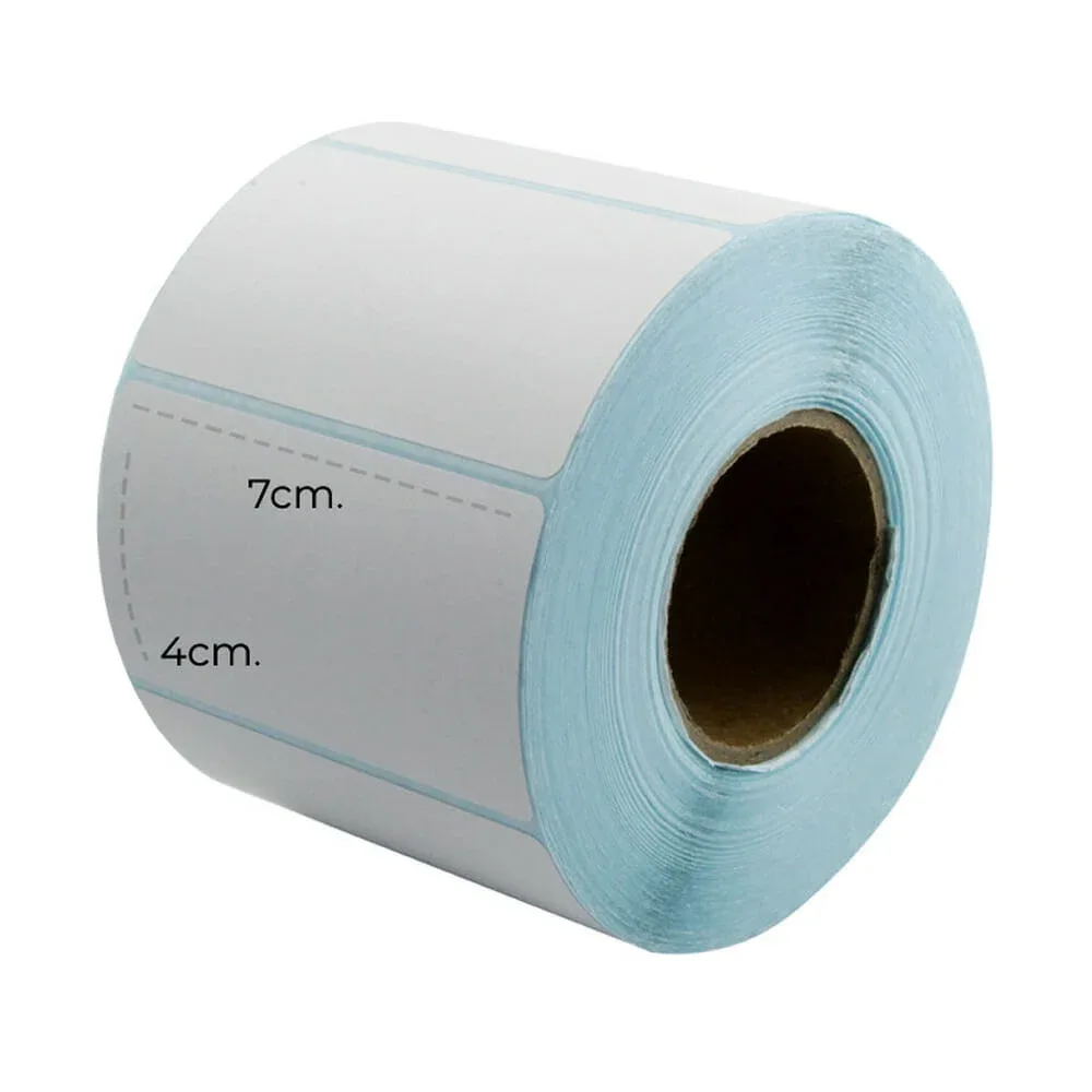 1pza Rollo con 1000 etiquetas térmicas blancas ele-gate 7x4 cm / pt.70x40