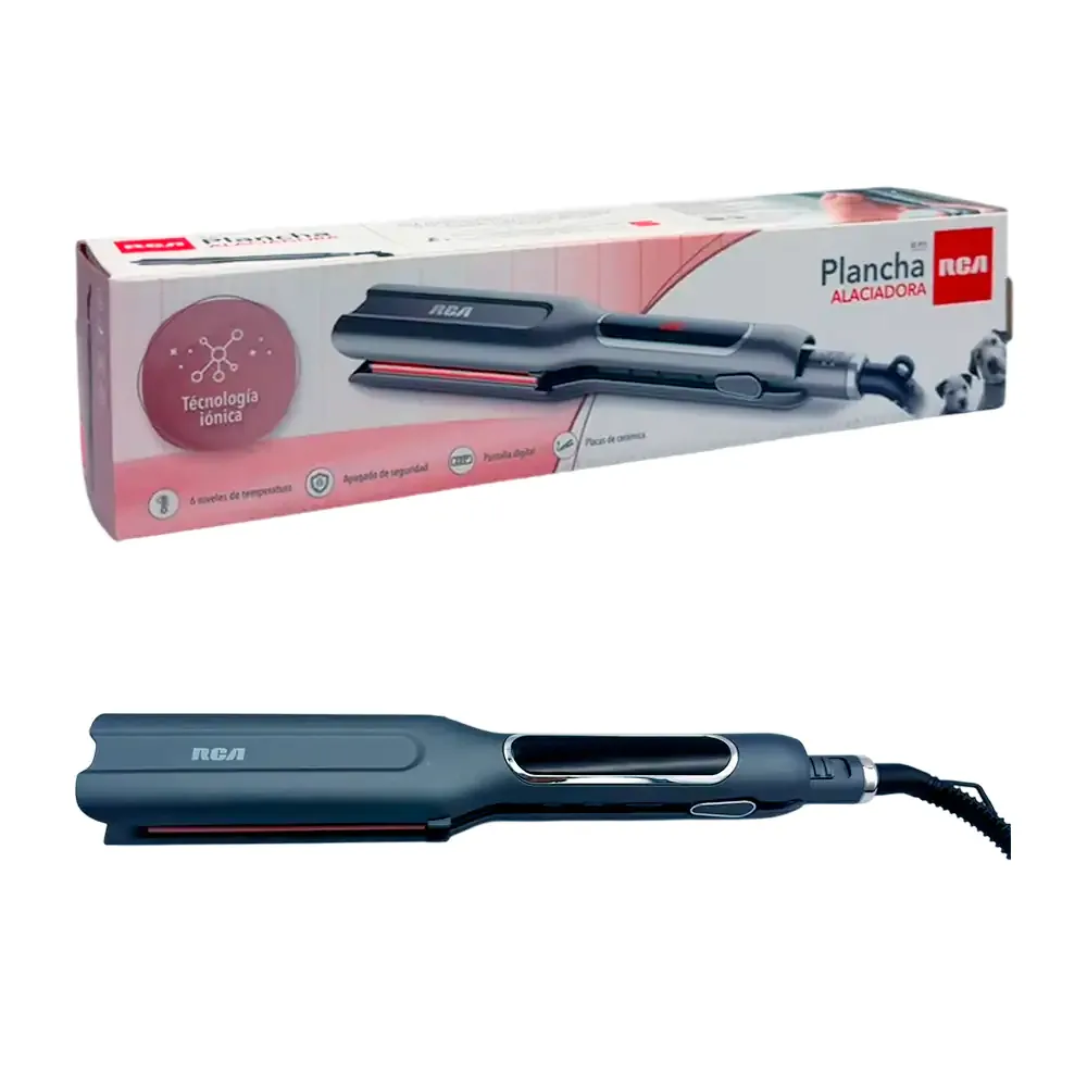 Plancha alaciadora de cabello rca con placa de cerámica e indicador de temperatura