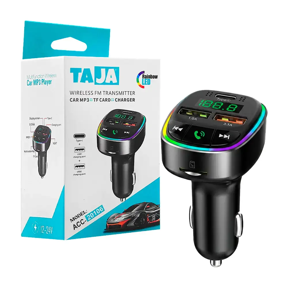 Cargador plug manos libres con múltiples puertos de carga, radio + luz rgb