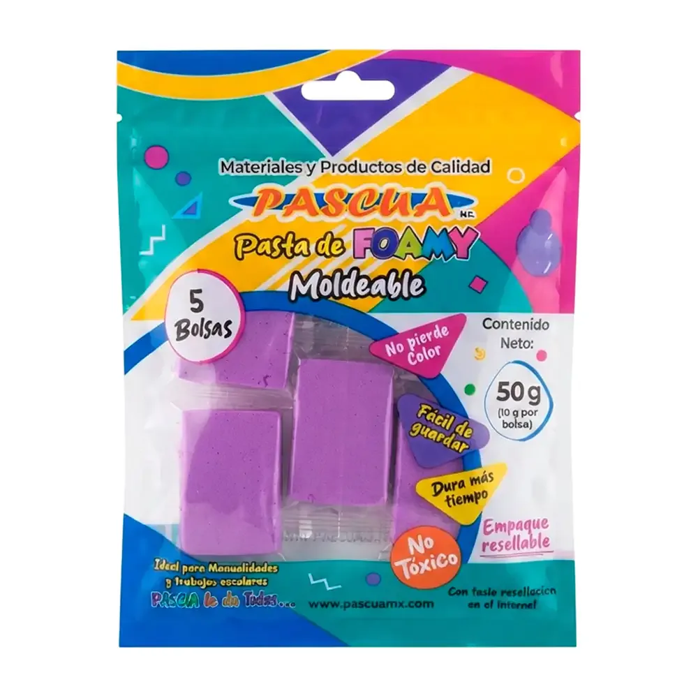 Paquete pascua de foamy moldeable 5 bolsitas en color violeta, 50g / 16969
