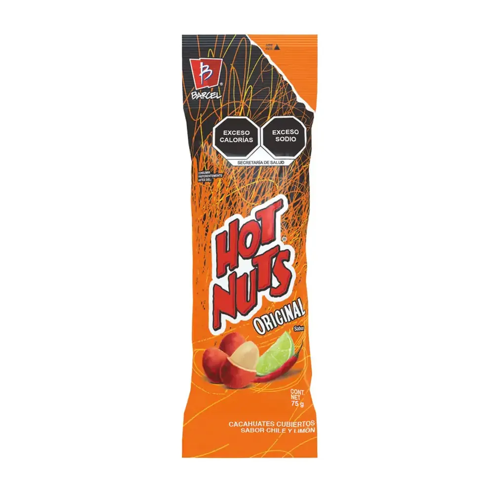 1pza cacahuates hot nuts originales con cobertura chile y limón, 75g / 008874