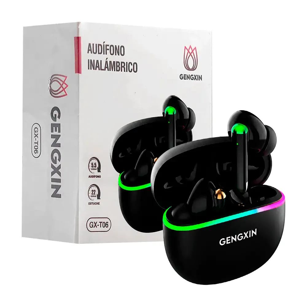 Audífonos inalámbricos con almohadillas de silicona, estuche de carga + luz rgb