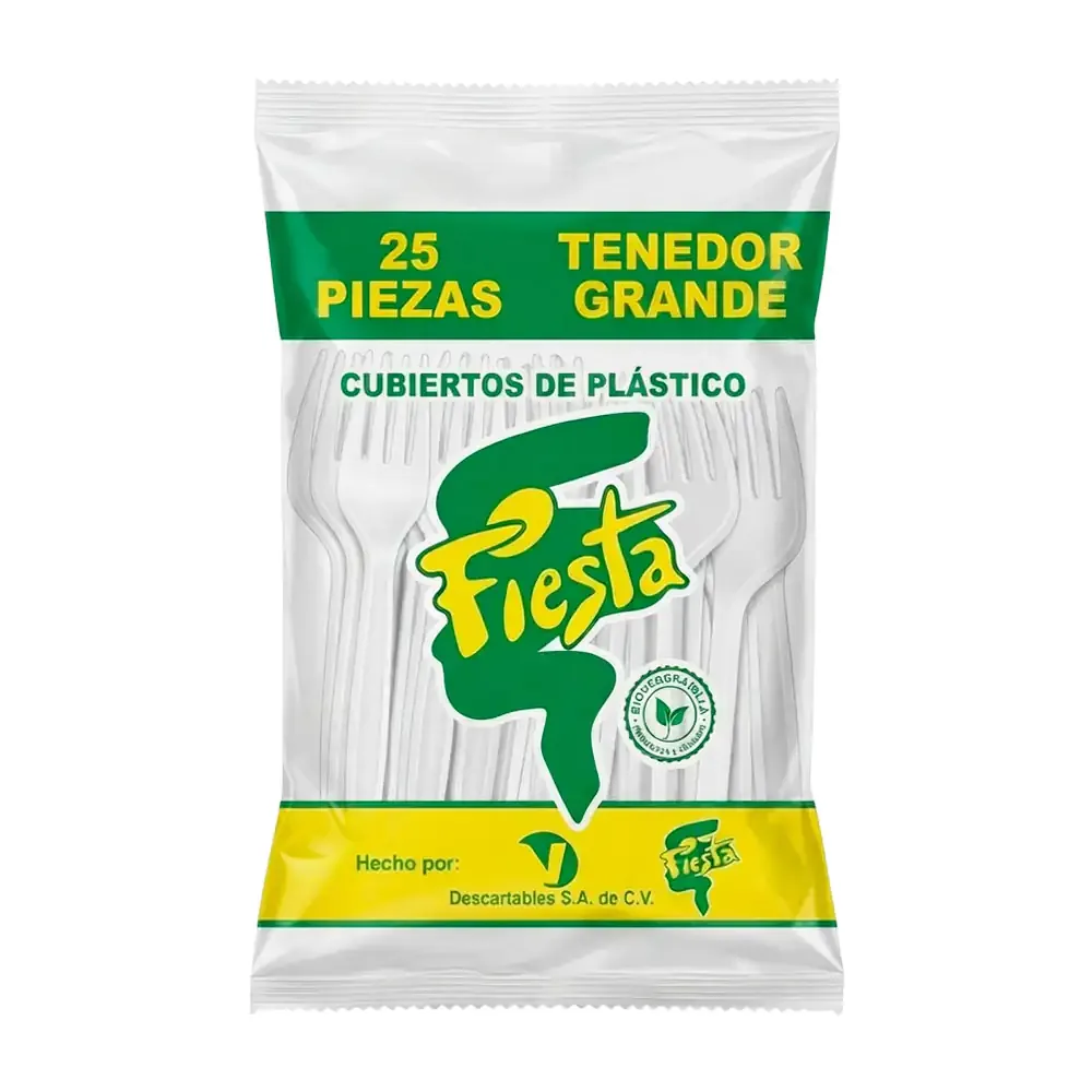 Paquete fiesta con 25 tenedores grandes de plástico / ten-gde-visa