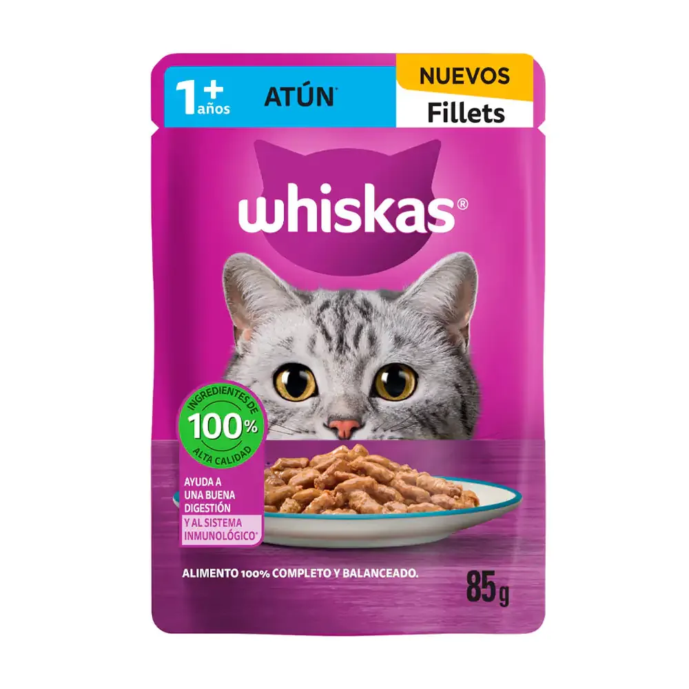 1pza alimento húmedo para gatos, whiskas fillets sabor atún para gatos adultos, 85g / 5908
