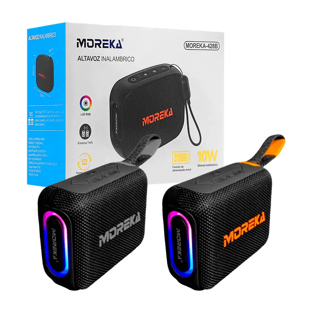 Bocina inalámbrica rectangular con sonido 180, potencia de 10w, asa y luz rgb, variedad de colores