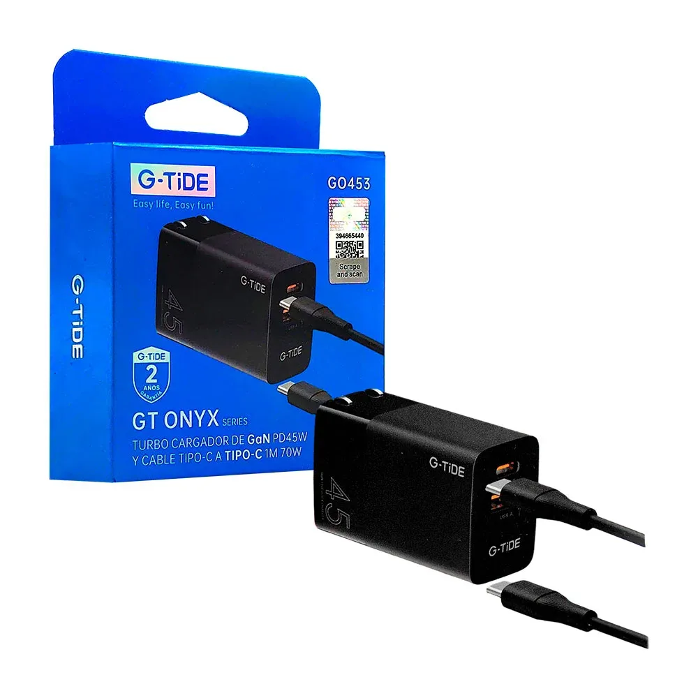Cubo cargador g-tide, puerto usb c a usb a de 45 w + cable tipo usb c de 1 m